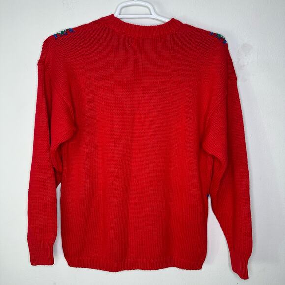 Vintage Karen Scott Women's Large‎ Holiday Christmas Sweater Knit Red Crewneck - Picture 2 of 5